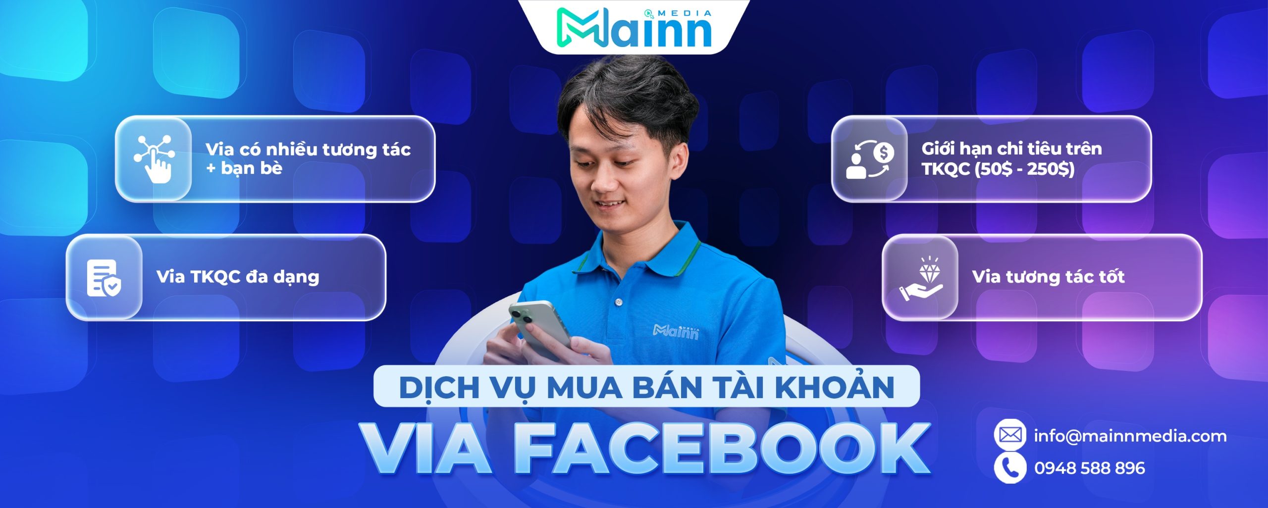 Banner dịch vụ mua bán tài khoản Via Facebook desktop