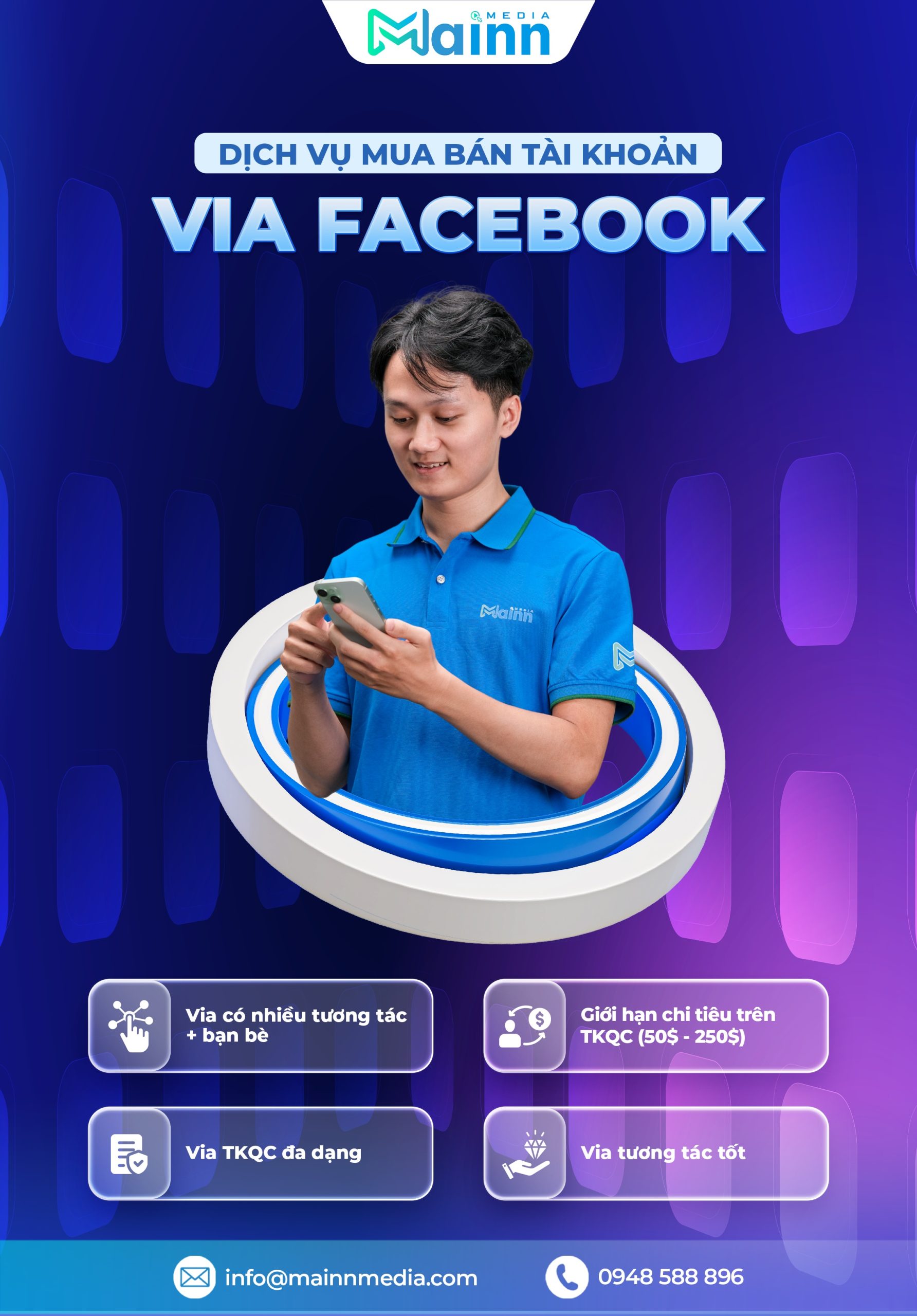 Banner dịch vụ mua bán tài khoản Via Facebook mobile