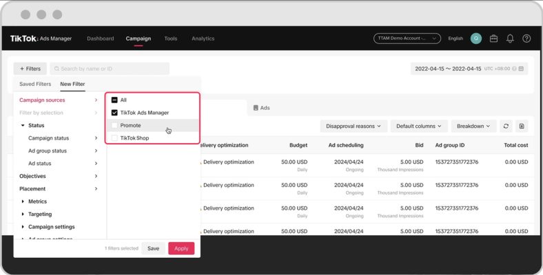 trình quản lý quảng cáo doanh nghiệp trên Tiktok