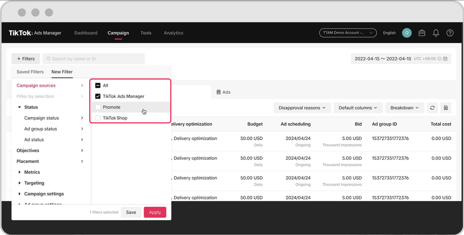 trình quản lý quảng cáo doanh nghiệp trên Tiktok